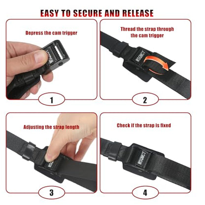 4 Pack Cam Buckle Tie Down Straps Adjustable Lashing Straps with Buckles, 1000LBS Break Strength for Bike Rack, Kayaks, Motorcycles, Truck, Cargo, Luggage, 1" x 6' - size: 1''×6'