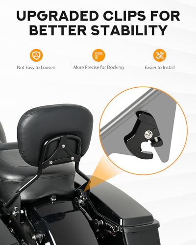 PBYMT Detachable Passenger Backrest, Quick Release 2-up Sissy Bar Fit for Harley Davidson Touring Street Glide Road Glide Road King Electra Glide 2009-2024, Gloss Black - color: Black
