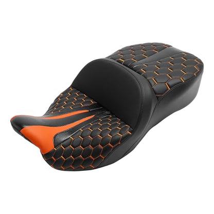 SLMOTO Gel 2 Up Rider Driver&Passenger Seat Fit for Harley Touring Road King Glide Street Glide Electra Glide 2009-2023 Orange - color: Gel Style A Orange