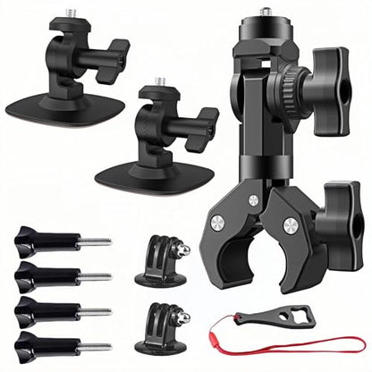Insta 360 Motorcycle Bundle Accessory, Universal Powerful Clamp and Flexible Adhesive Mount for Cameras Compatible with Insta360 X5 X4 X3 X2, Go pro 13 and DJI OSMO Action 6 5 Pro Nano Camera