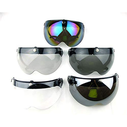 WANCAR Universal Motorcycle Retro Pilot-Style Standard 3 Snap-Button Visor Flip Up Down Open Face Helmet Wind Shield(Dark Smoke) - color: Dark Smoke
