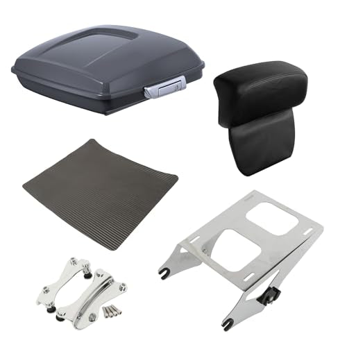 XFMT 5.5" Gunship Gray Razor Trunk W/Backrest Pad + Chrome Mount Bracket + Docking Kit For Harley Touring Road King Street Glide Road Glide Electra Glide Ultra Classic 2014-Later - color: Gunship Gray Set 9