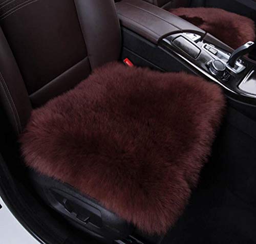 Sheepskin Car Front Seat Cover Pad 18x18inch Long Wool Seat Cushion Winter Warm Universal Fit Auto, SUV, Truck, Dinner Chair Office Chair Front Brown - color: Chocolate, size: 18x18 Inch (Pack of 1)