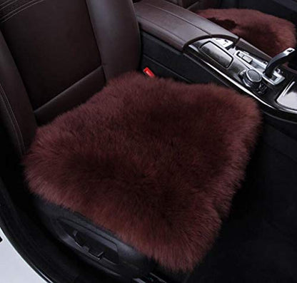 Sheepskin Car Front Seat Cover Pad 18x18inch Long Wool Seat Cushion Winter Warm Universal Fit Auto, SUV, Truck, Dinner Chair Office Chair Front Brown - color: Chocolate, size: 18x18 Inch (Pack of 1)