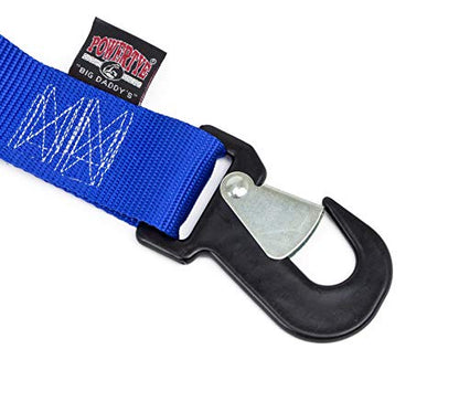 PowerTye 2in x 7ft Premium Trailer Kit with Big Daddy Ratchet Tie-Downs, Secure Hooks, Soft-Tye, & Storage Bag - Made in USA - 1,500 lb. WLL / 4,500 lb. Breaking Strength - Blue (Pair) - color: Blue Strap/Black Soft-Tye