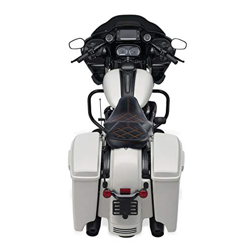 Low-Profile Driver Seat Pillion Leather Passenger Pad Seat Fit for Harley Street Glide Road Glide Road King Ultra Limited 2009-2023 - color: Seat Orange