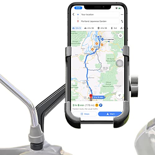 Motorcycle Phone Mount for Rearview Mirror, Metal Motorbike Phone Holder Smartphone Holder Mount 360° Rotation Adjustable, Universal for 6mm-10mm Diameter Scooter Motorcycle Mirror - color: Metal Alloy
