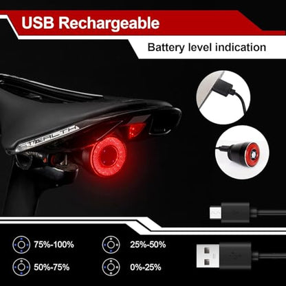 smart Bike Tail Light USB Rechargeable Bicycle Turn Signals with Remote Control Rear Bike Light Waterproof Safety Warning Back Lights Bike Alarm for Night Riding Mountain (Brake Set)