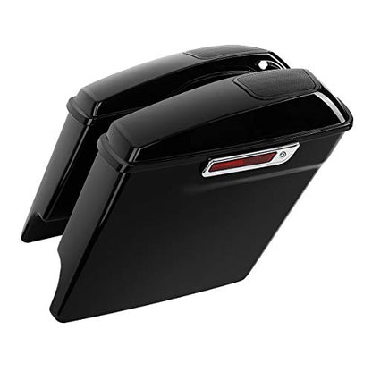 XFMT Motorcycle Saddlebags 5" Stretched Extended Hard Saddle Bags W/ 6"x9" Speaker Lids For Harley Touring Road King Street Glide Road Glide Electra Glide 2014-2024, Vivid Black & Chrome Latches - color: 5" Stretched-Vivid Black W/ 6x9" Speaker Lids Chrom