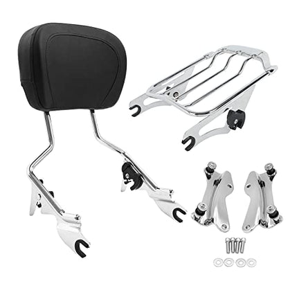 TCT-MOTORPARTS Detachable Upright Sissy Bar Passenger Backrest W/Pad Luggage Rack Docking Kits Fit For Harley Street Glide Road King 14-25 - color: Chrome #4(2014-2025)