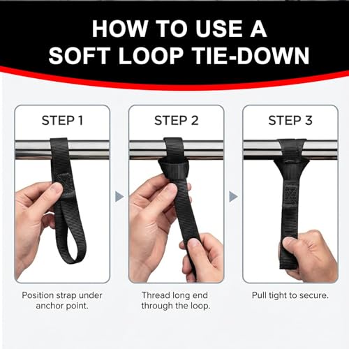 4 Pack Soft Loop Tie Down Straps, 3900 lbs Break Strength Heavy Duty Motorcycle Handlebar Straps for ATV, UTV, Dirt Bike, Trailer, Truck Bed, Kayak – Reliable Transport & Hauling