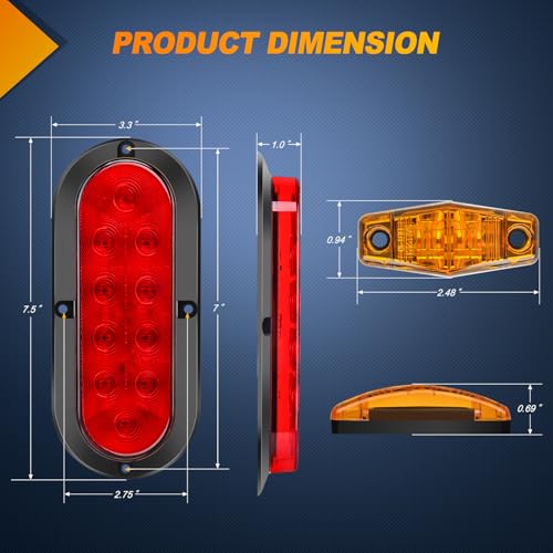 Nilight LED Trailer Light Kit 6 Inch Oval Stop Turn Tail Light Red Amber Side Marker Light Waterproof Surface Mount for 12V Utility Trailer Boat Camper RV Trucks Van Caravan - color: Tail Lights Screws w/Marker Light