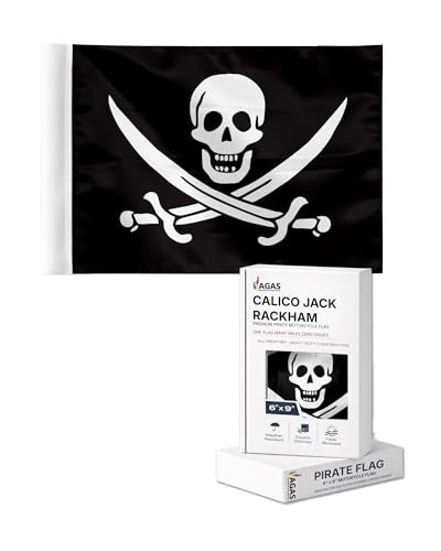 AGAS Calico Jack Rackham Pirate Motorcycle Flag 6x9 inch - Double-Sided Printed 2-Ply Durable Knitted Polyester - 0.75 inch Sleeve- Fits on 3/8" Mount Pole - color: Calico Jack Rackham