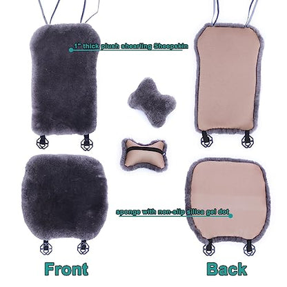 OGLAND 2 Pack FuzzySheepskin Car Driver Seat Covers, Shearling Fluffy Genuine Wool Seat Cushions for Auto Interior Accessories with Soft Fuzzy Natural Fur Non-Slip(Misty Gray) - color: Misty Gray