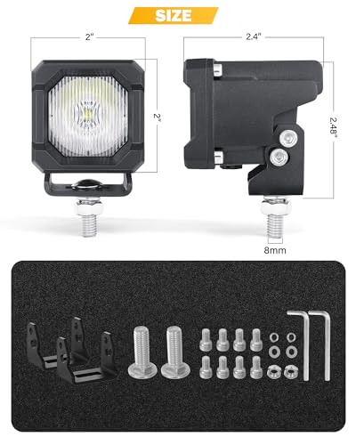 LED Pod Lights, 2 inch 50W LED Pods Ditch Lights Reverse Lights LED Cubes for Trucks, Jeeps, Motorcycles, SUVs, ATVs, UTVs - Wide Driving Beams, 2PCS - size: 2 Inch White Driving Lights