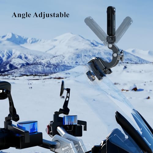 Kewig Motorcycle Windshield Camera Mount with Aluminum Alloy Clip Base & 1/4'' Threaded Adapter Compatible with GoPro/DJI OSMO/Insta360 Action Camera, Angle Adjustable, Quick-Release Design