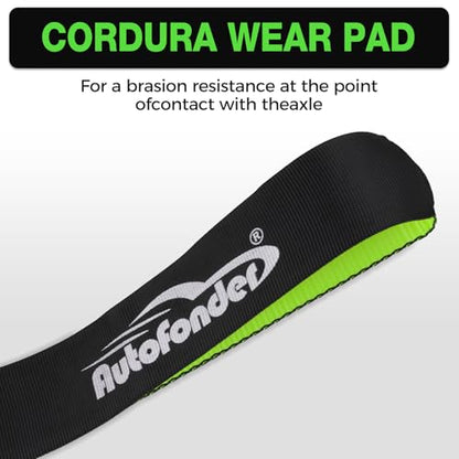 Heavy Duty 4 Pack Axle Tie Down Straps for Trailers-2" x 114" Car Hauler Straps with Snap Hooks-10,000 lbs Break Strength, 3300 lbs Capacity - DOT Certified Wheel Ratchet Tie Downs (Green) - color: Hi Viz Green