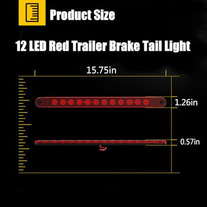 12 LED Red Trailer Brake Tail Light, 2 Pack 16” LED Bar Stop Turn Signal Tail Lights Waterproof Brake Strip Red Light for Marine Boats Golf Cart Offroad Truck RV UTV ATV