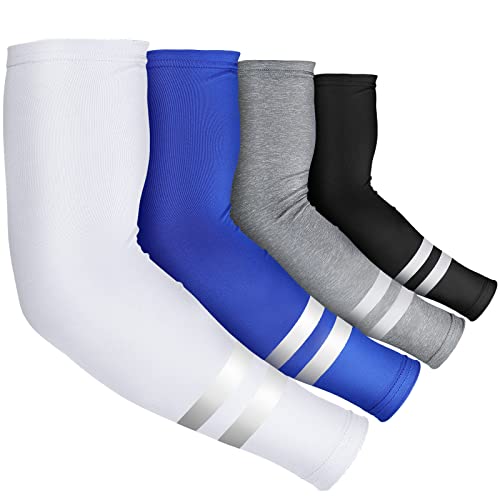 Geyoga 4 Pairs Sun Protection Arm Sleeves for Men Women Reflective UV Protective Arm Cover for Basketball Outdoor Sports - color: Black, White, Light Gray, Blue