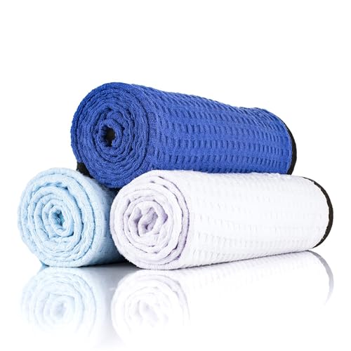 The Rag Company Dry Me A River, Professional Korean 70/30 Blend Microfiber Waffle-Weave Drying & Detailing Towels, Soft Suede Edges, 390 GSM, 20x40 Inches, White, 2-Pack - color: White, size: 20in x 40in