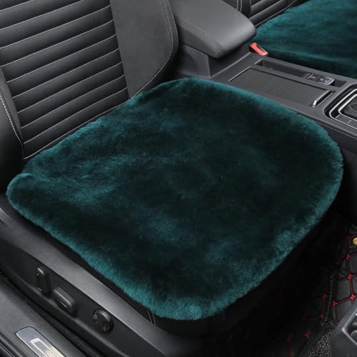 Sheepskin Seat Cushion Cover Wholehide Short Wool Seat Pad Natural Fur Car Seat Covers Universal Fit for Most Car, Truck, SUV, or Van Front Atrovirens - color: Atrovirens, size: Front Seat (19.6inch*19.6inch)