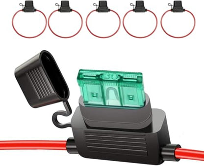 12 AWG Inline Fuse Holder 12V Upgraded 12 AWG Waterproof Fuse Holder with Standard Car Fuses 2A 3A 5A 7.5A 10A 15A 20A 25A 30A in Line Fuses Holders 12v for Marine Car Holders Mini 30 AMP 5 PCS