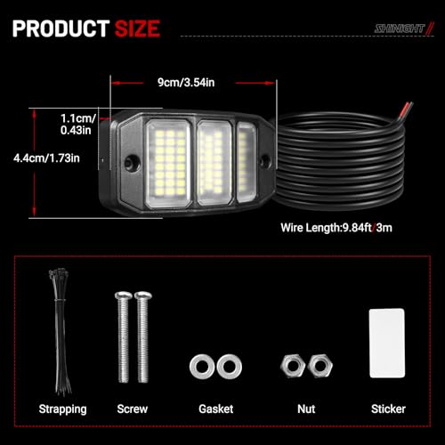 SHINIGHT 8PCS White Rock Lights - Super Bright Pure White 6000K LED Chips, 3M/9.84FT Extension Wires, IP68 Waterproof Underglow Lights for Trucks, ATV, UTV, Cars, Boats - size: 8 Pods