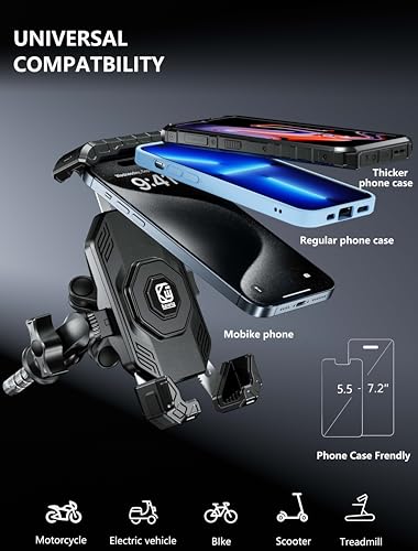 Kewig Motorcycle Fork Stem Phone Mount Holer with Vibration Dampener, [No Scratches Camera] Anti-Theft Motorcycle Cell Phone Holder, Fits for Fork Stem Tubes 12-25.4mm in Diameter, for 5.5-7.2" Phone