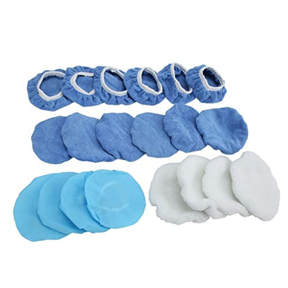 20Piece 6in Microfiber Car Polisher Pad Set for Waxing Polishing Buffing Bonnets Compatible with Cars Motorcycles Boats