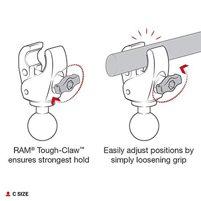 RAM MOUNTS Tough-Claw Large Clamp Base with C Size 1.5" Ball, Rail Mount for 1"-2.2" Bars, Tool-Less Installation RAP-401U - size: Large Clamp
