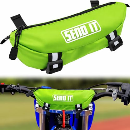 Waterproof Dirtbike Handlebar Bag | Compact Motorcycle Handle Bar Storage Pouch | Universal Fit Dirt Bike Bag for Trail & Adventure Riding | Durable Surron Bar Bag - Green - color: Green