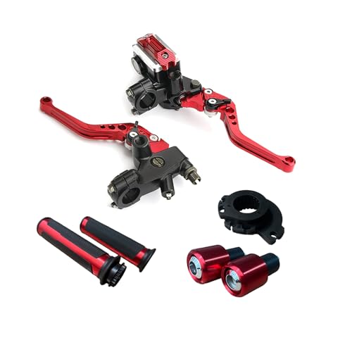 Universal Motorcycle Brake Lever 7/8 Inch 22mm Handlebar Brake Master Cylinder Clutch Levers Set + Hand Grips + Handlebar Ends Set Fit for Harley Honda Kawasaki Suzuki Yamaha Red - color: Red-Set