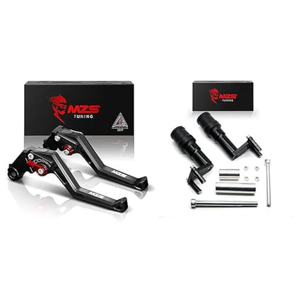 MZS Black Motorcycle Clutch Brake Levers Short + Motorcycle Frame Sliders Falling Crash Protector Guards Compatible with Z400 EX400 EX 400