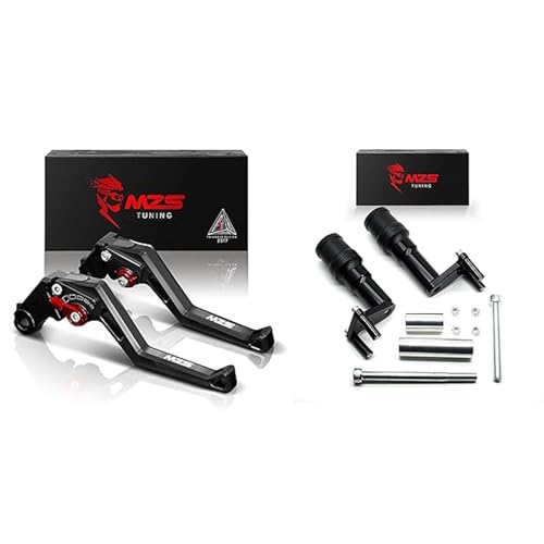 MZS Black Motorcycle Clutch Brake Levers Short + Motorcycle Frame Sliders Falling Crash Protector Guards Compatible with Z400 EX400 EX 400