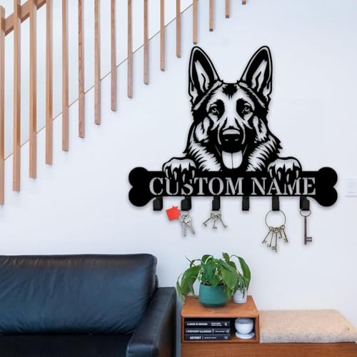Personalized German Shepherd Key Holder, Dog Key with Metal Hooks Coats, or Accessories (German Shepherd Key Holder) - color: German Shepherd Key Holder