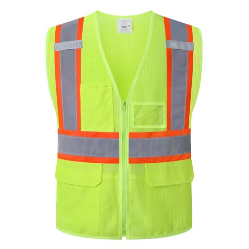 Reflective Safety Vest for Men Women Hi Vis Vest with Pockets High Visibility Vest Mesh Construction Vests Meets ANSI/ISEA Standards (Yellow-33, Medium) - color: Yellow-33, size: Medium