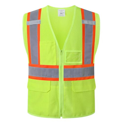Reflective Safety Vest for Men Women Hi Vis Vest with Pockets High Visibility Vest Mesh Construction Vests Meets ANSI/ISEA Standards (Yellow-33, Large) - color: Yellow-33, size: Large