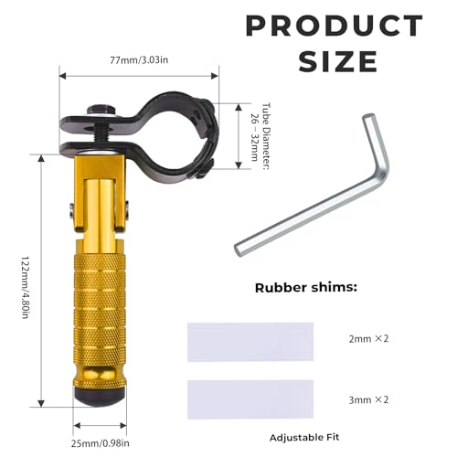 2-in-1 Clamp-On & Bolt-On Foldable Foot Pegs, Motorcycle Foot Pegs with Removable Pipe Clamps, M8 Mount or 26–32mm Tube Fit, for E-Bike, Mini Bike & Custom Builds （1 Pair, Anodized Gold) - color: Anodized Gold
