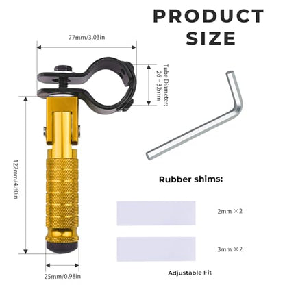 2-in-1 Clamp-On & Bolt-On Foldable Foot Pegs, Motorcycle Foot Pegs with Removable Pipe Clamps, M8 Mount or 26–32mm Tube Fit, for E-Bike, Mini Bike & Custom Builds （1 Pair, Anodized Gold) - color: Anodized Gold