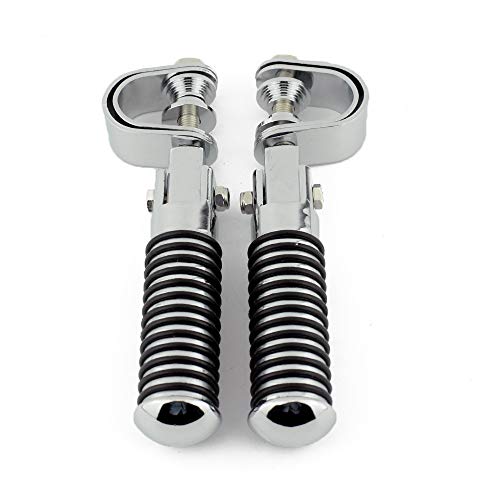 Motorcycle Footpegs Highway Pegs Adjustable Rubber Footrest 7/8" OR 1" Engine Guard Clamp Kit For Touring Road King Softail Dyna Universal (Chrome) - color: Chrome # 2
