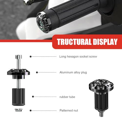 2 PCS Universal Motorcycle Bar End Plug, Shockproof Handlebar End Caps, 7/8" Aluminum Alloy Handlebar Grip End Caps Replacement, for Most Motorcycles (Black) - color: Black