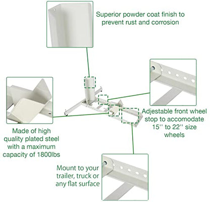 Adjustable Motorcycle Wheel Chock with Ratchet Tie Down Straps, Heavy Duty Motorcycle Stand 1800 Lbs Weight Capacity (White) - color: White