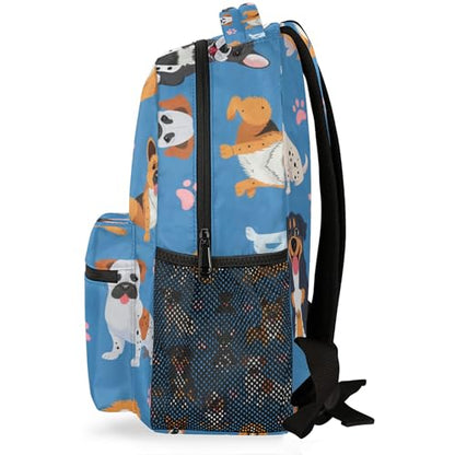 Cute Dog Paw College Backpack for Women Men, Large Capacity Animal Blue Print School Bookbag Lightweight Casual Travel Daypack 18 Inch - color: Cute Dog
