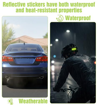 100 Pcs Reflective Stickers, Reflective Stickers Outdoor Waterproof Self-Adhesive Stick on Green Reflectors Sticker for Bike Helmet Car Motorcycle Night Riding, Fluorescent Green 1.18" X 3.15"