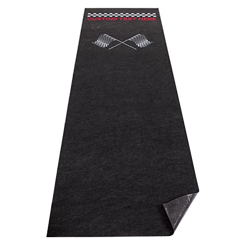 PIG Personalized Motorcycle Mat | Ultra Thin | Checkered Flags Moto Racing | Portrait | 3' x 10' Custom Text Motorcycle Parking Mat | PM50670POR-3X10T-BK