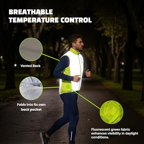 ReflecToes Reflective Bike Vest for Night Visibility – Hi Vis Running & Cycling Gilet – Lightweight, Breathable Outer Layer - size: Small, style: Lightweight