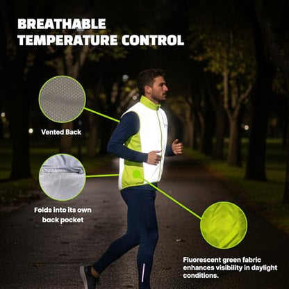 ReflecToes Reflective Bike Vest for Night Visibility – Hi Vis Running & Cycling Gilet – Lightweight, Breathable Outer Layer - size: X-Large, style: Lightweight