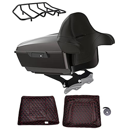 Advanblack US Stock Black Jack Metallic King Tour Trunk Pack, Black Mount Bracket, Top Luggage Rack, Red Trunk Pack Liners Fit for 09-Later Harley Touring, Road Glide, Street Glide Special - color: Black Jack Metallic