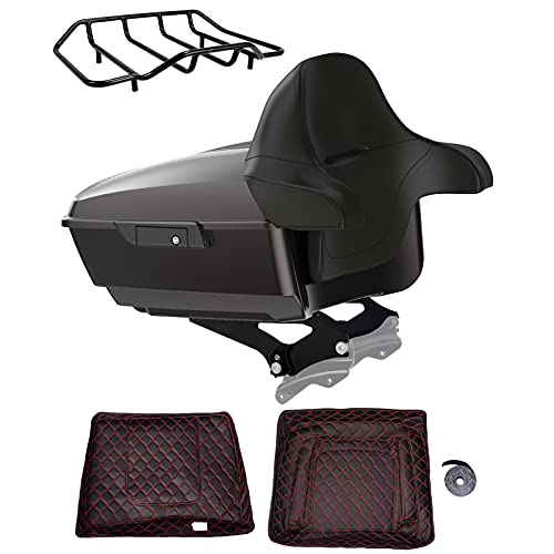 Advanblack US Stock Black Jack Metallic King Tour Trunk Pack, Black Mount Bracket, Top Luggage Rack, Red Trunk Pack Liners Fit for 09-Later Harley Touring, Road Glide, Street Glide Special - color: Black Jack Metallic