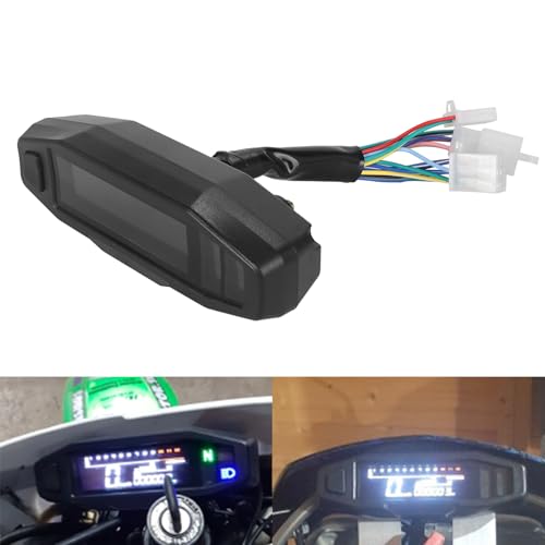 12000 RPM Digital Motorcycle Speedometer Gauge Cluster - 9-16V Universal Fit for 8-22 Inch Wheels, Mini LCD VA Screen